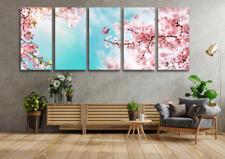 Spring Cherry Blossom Glass Wall Art, picture on glass wall art, photos printed on glass