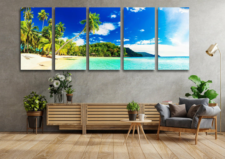 Tropical Beach With Palms Landscape Glass Wall Art, Glass Printing Wall Art, Print photos on glass