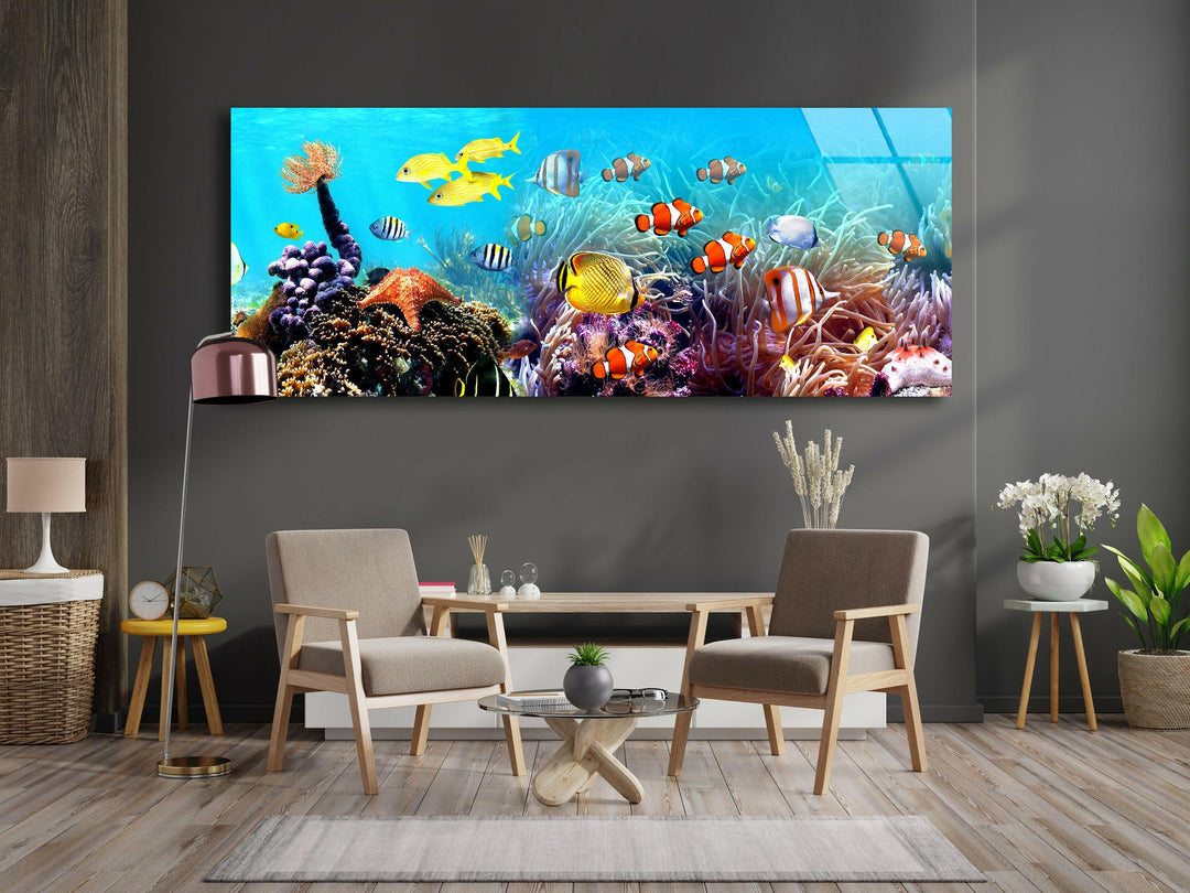 Undersea Tropical Fishes Glass Wall Art, glass photo prints, glass picture prints