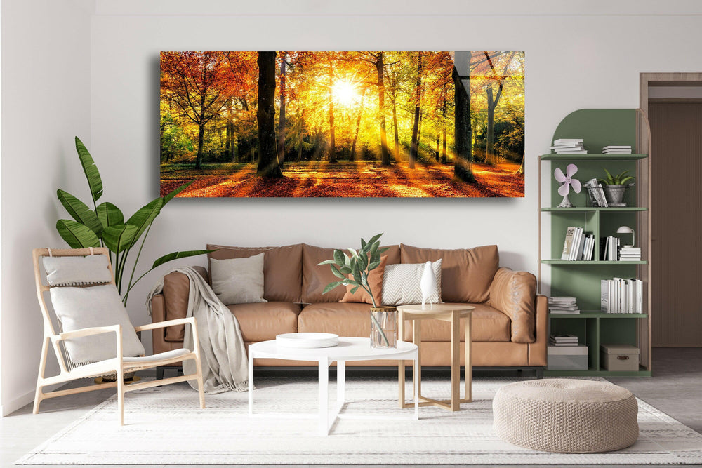 Autumn Forest Landscape Glass Wall Art, print picture on glass, Tempered Glass Wall Art