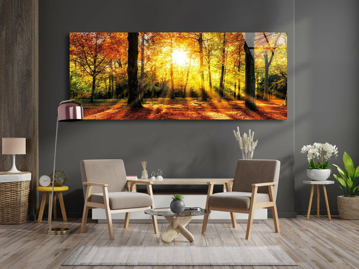 Autumn Forest Landscape Glass Wall Art, glass art painting, glass art for the Wall