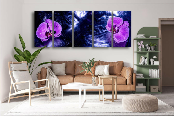 Purple Blooming Orchid Glass Wall Art, print on glass, glass printed photos