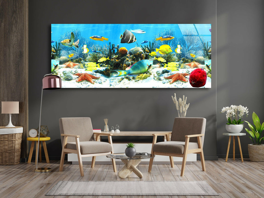 Colorful Tropical Fishes Glass Wall Art, picture on glass wall art, photos printed on glass