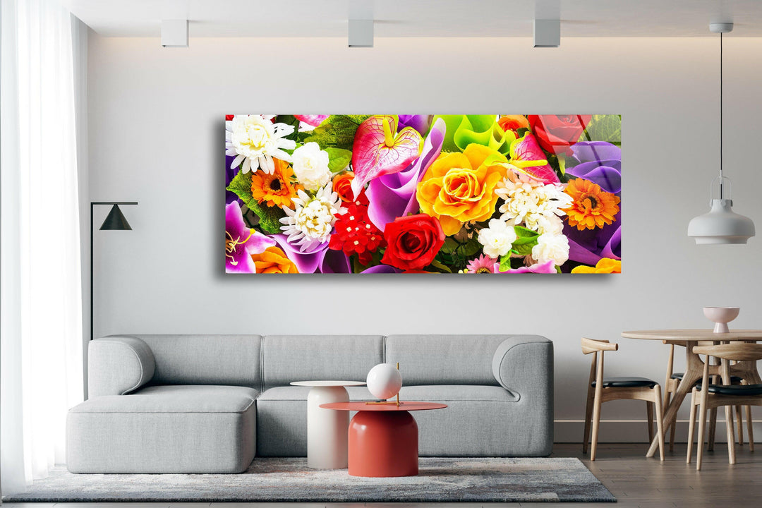 Colorful Flower Posy Glass Wall Art, print on glass, glass printed photos