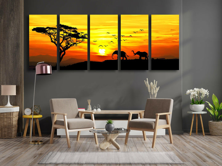 Savanna Sunset & Elephant Glass Wall Art, art glass wall art, glass wall art pictures