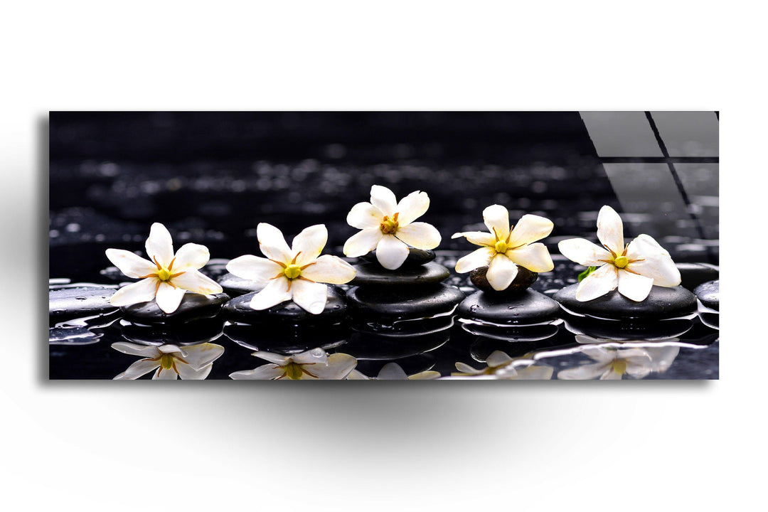 Gardenia With Therapy Stones Glass Wall Art, glass photo prints, glass picture prints