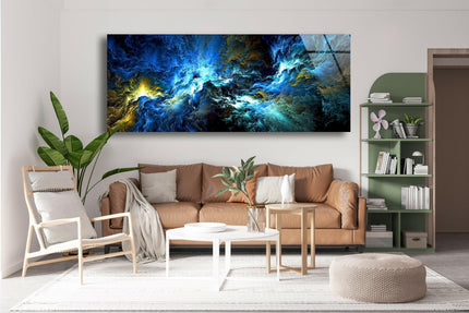 Blue, Black Cloud Abstract Glass Wall Art