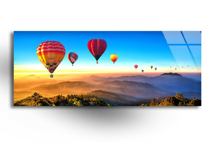 Hot Air Balloon Landscape Glass Wall Art, picture on glass wall art, photos printed on glass