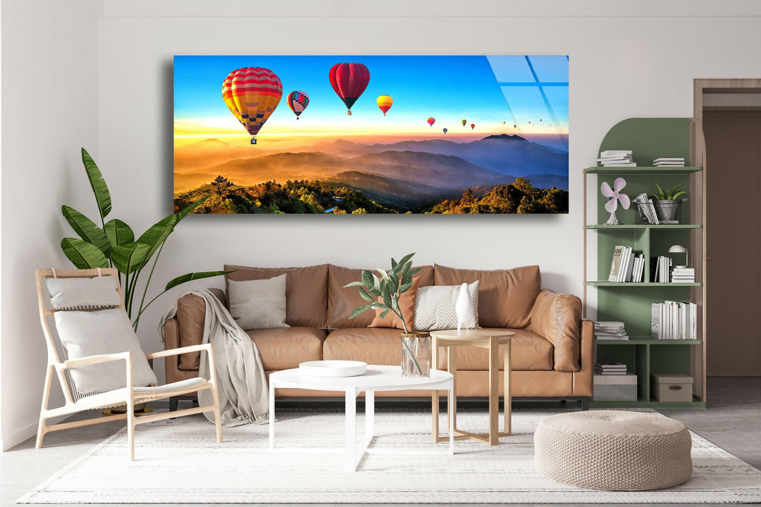 Hot Air Balloon Landscape Glass Wall Art, large glass photo prints, glass wall photos