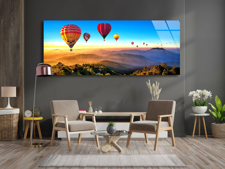 Hot Air Balloon Landscape Glass Wall Art, glass pictures for Wall, glass prints wall art