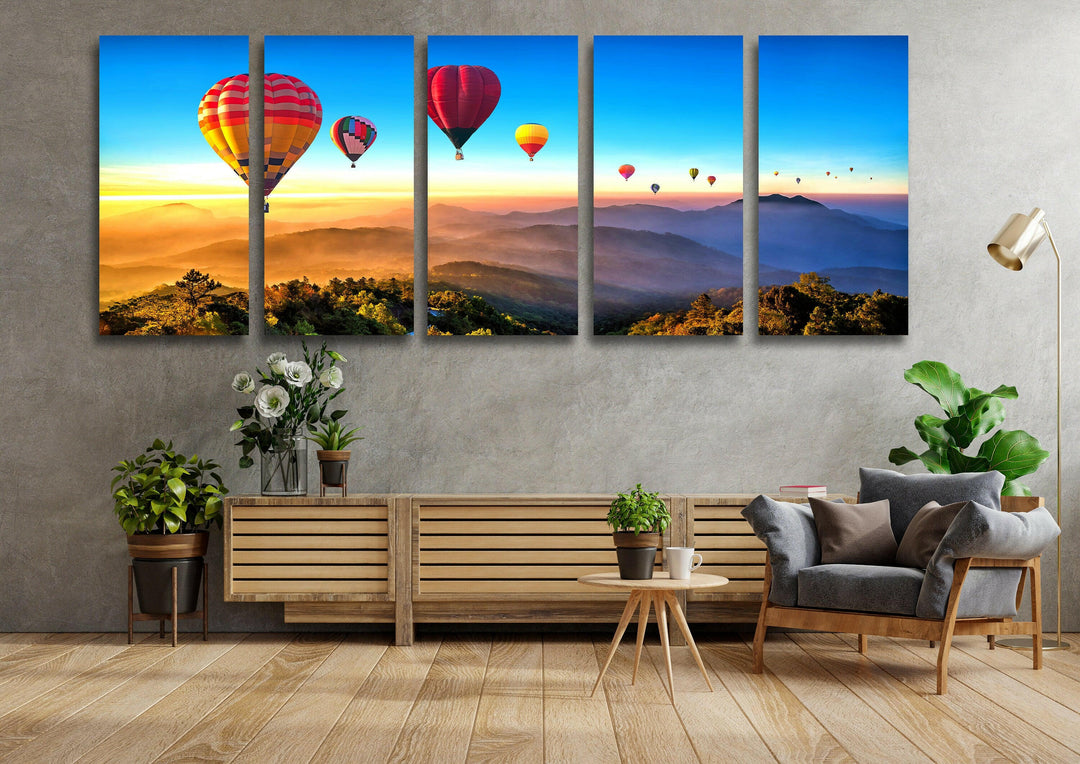 Hot Air Balloon Landscape Glass Wall Art, custom glass photo prints, large glass prints