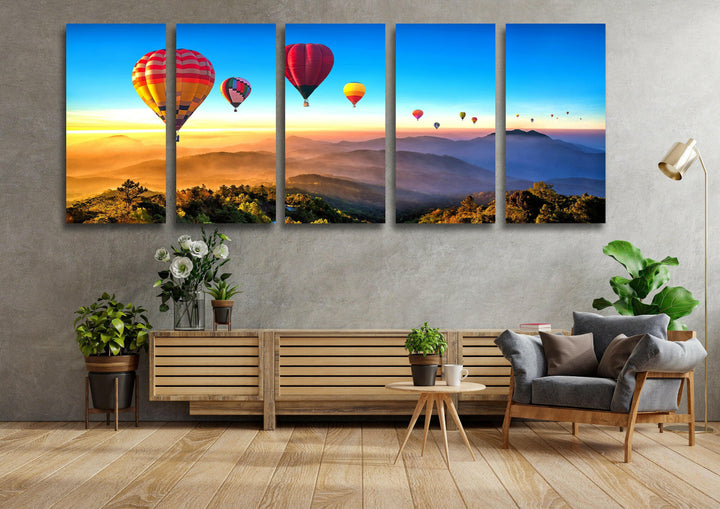 Hot Air Balloon Landscape Glass Wall Art, custom glass photo prints, large glass prints