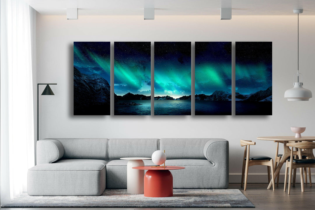 Northern Lights & Lake Landscape Glass Wall Art, glass image printing, glass prints from photos