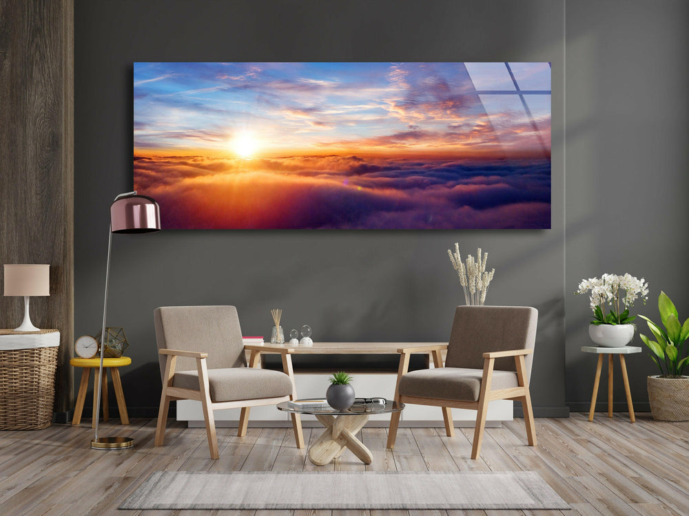 Dreamy Sunset Sky Glass Wall Art, photo print on glass, prints on glass wall art