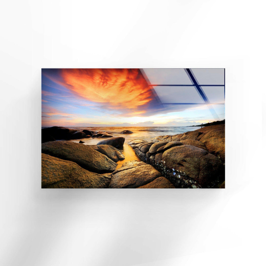 Stone Beach Sunset Glass Wall Art art glass wall art, glass wall art pictures