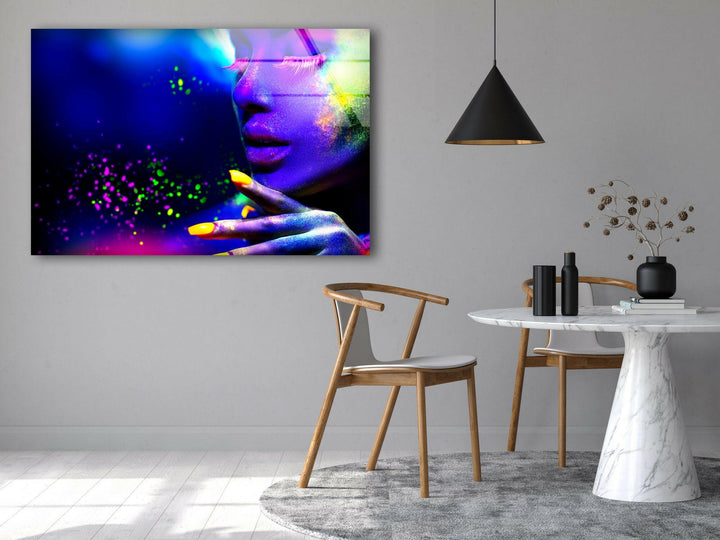 Woman in Neon Light Cool Wall Decor & Glass Art