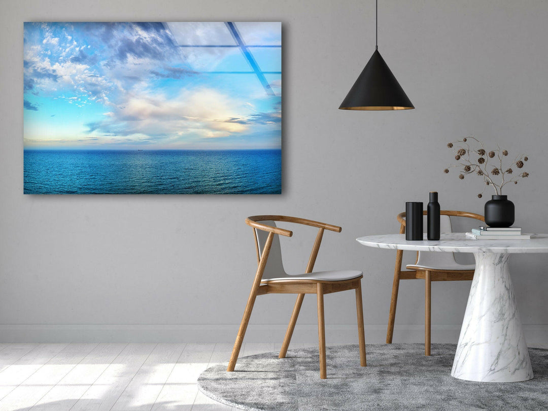 Blue Sky & White Clouds Glass Wall Art print on glass, glass printed photos