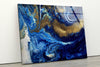 Marbled Blue and Gold Abstract Glass Printing Wall Art
