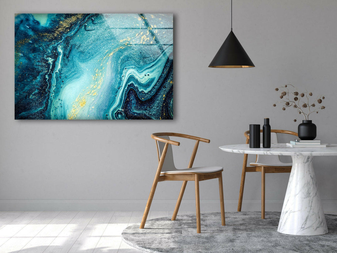 Blue & Gold Abstract Alcohol Ink Glass Wall Art glass image printing, glass prints from photos