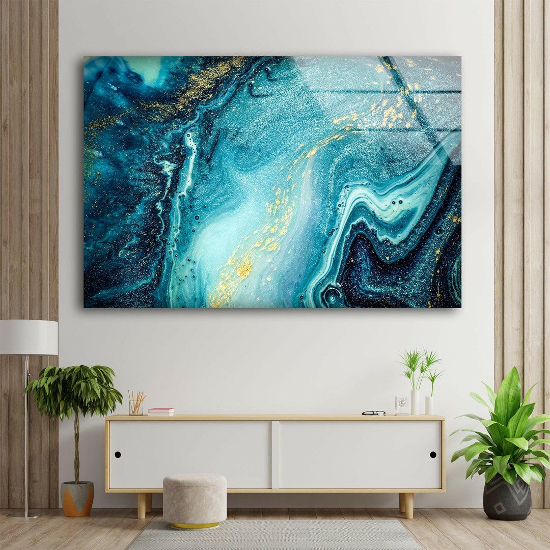 Blue & Gold Abstract Alcohol Ink Glass Wall Art art glass wall art, glass wall art pictures