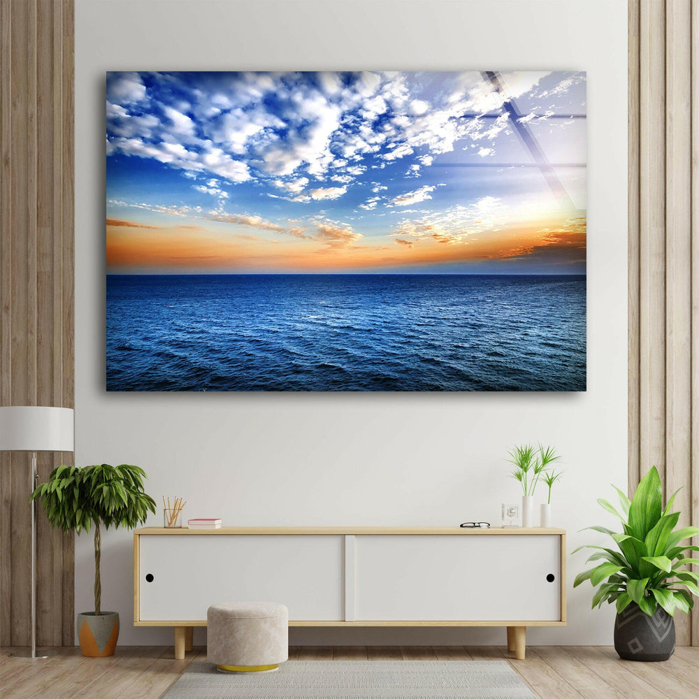 Sea Sunset With Waves Glass Wall Art glass art painting, glass art for the Wall