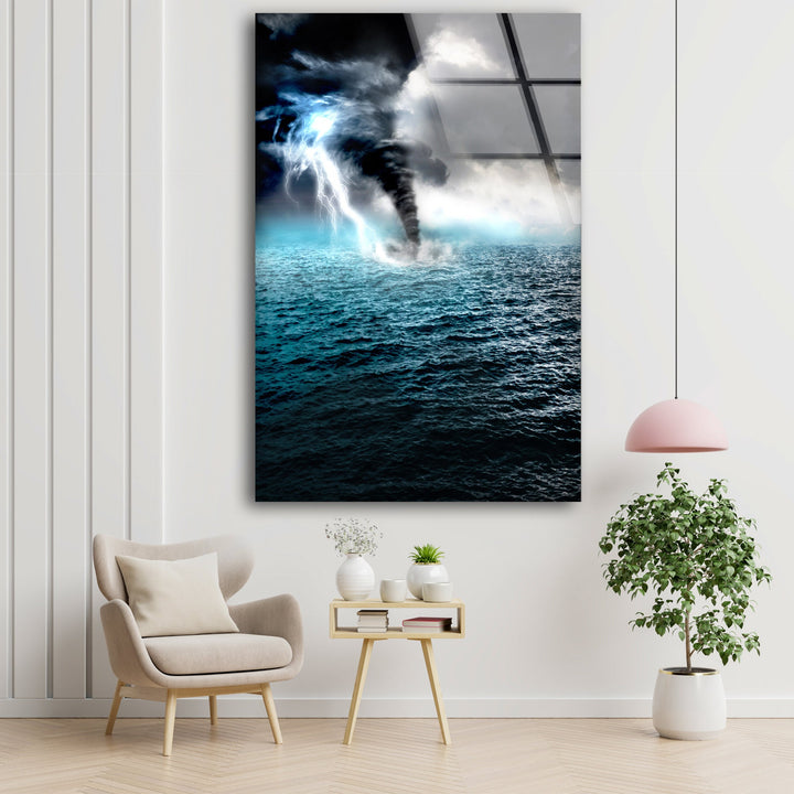 Lightning Storm On Sea Glass Wall Art glass image printing, glass prints from photos