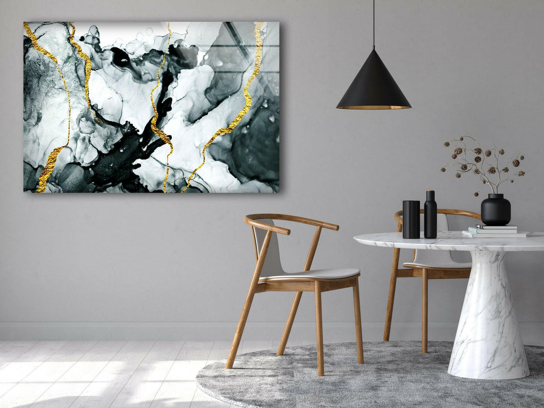 Gold & White Abstract Marble Glass Wall Art glass photo prints, glass picture prints