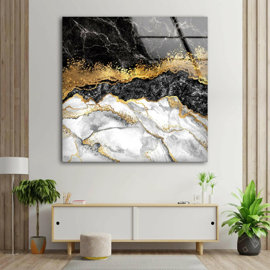 Black White Gold Marble Glass Wall Art, Glass Printing Wall Art, Print photos on glass