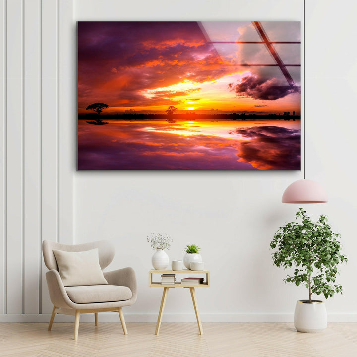 Vivid Pink Sunset Sky Glass Wall Art photo print on glass, prints on glass wall art