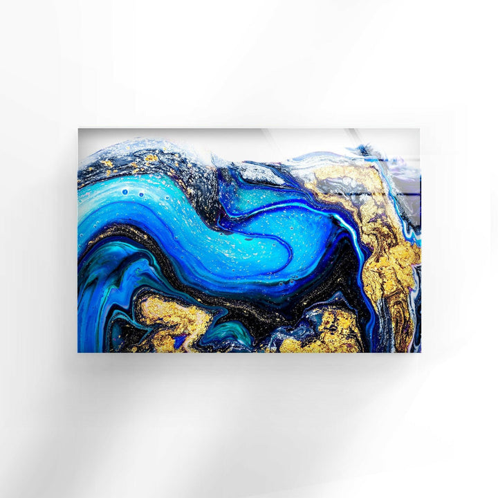 Blue Gold Marble Abstract Glass Wall Art stained glass wall art, stained glass wall decor