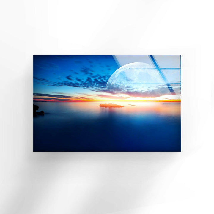 Sunset at Sea With Moon Glass Wall Art glass wall decor, glass wall art decor