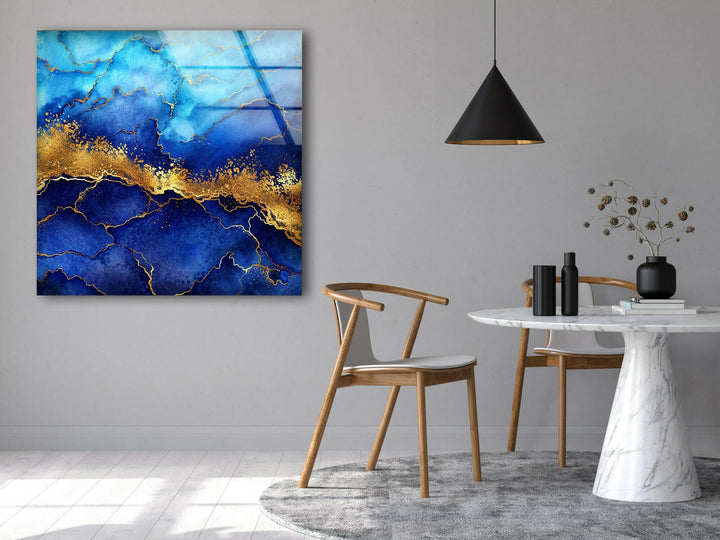 Blue and Golden Abstract Glass Wall Art glass image printing, glass prints from photos