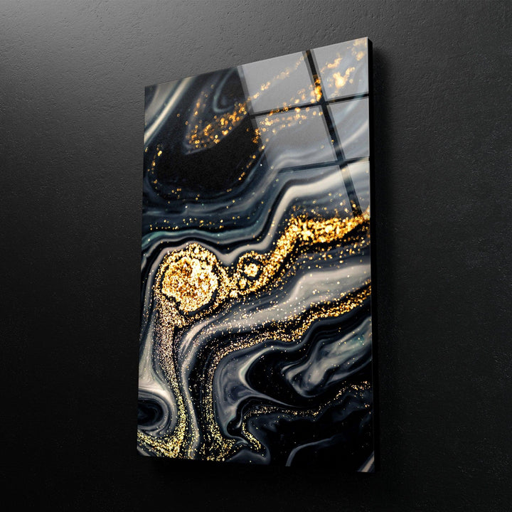 Black Gold Marble Abstract Glass Wall Art print on glass, glass printed photos