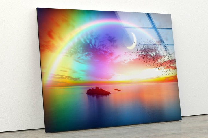 Rainbow Over The Sea Glass Wall Art print on glass, glass printed photos