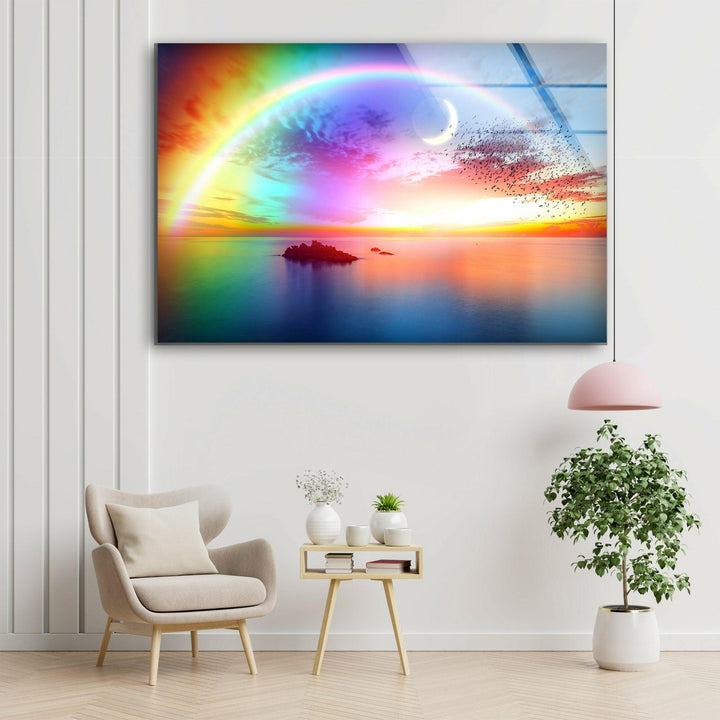 Rainbow Over The Sea Glass Wall Art glass art painting, glass art for the Wall