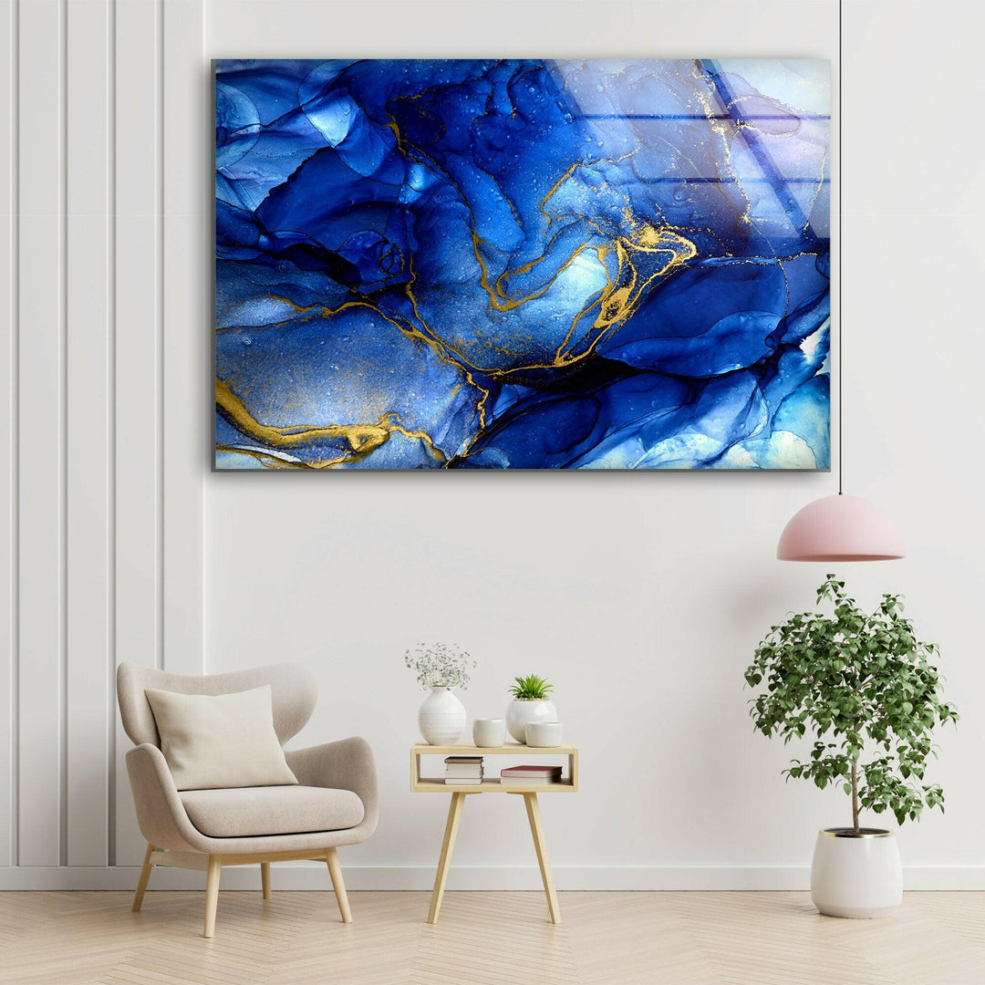 Gold & Blue Alcohol Ink Abstract Glass Wall Art art glass wall art, glass wall art pictures