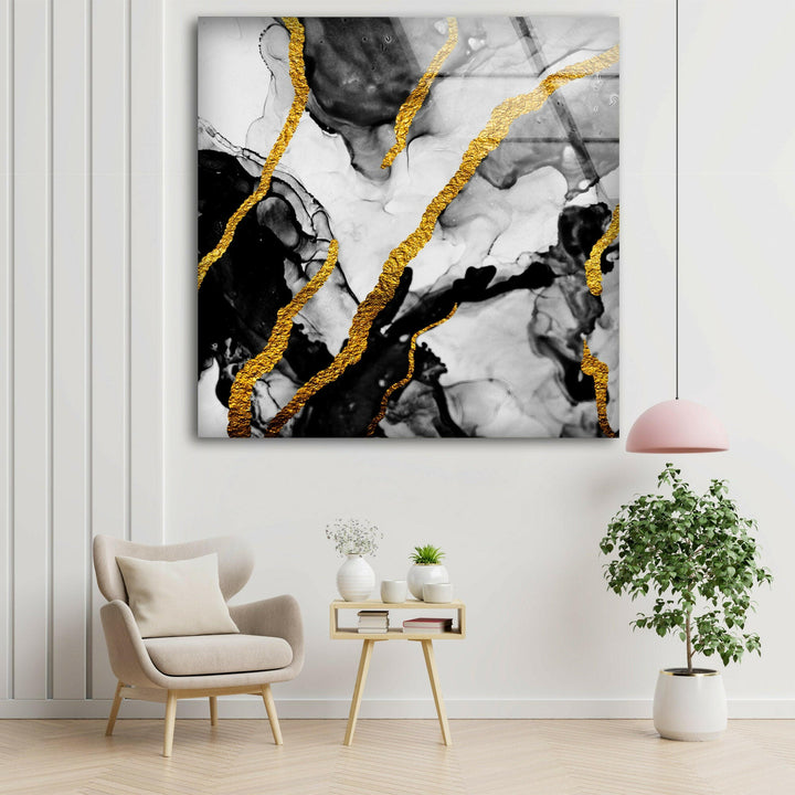 Golden alcohol ink wall art for living room