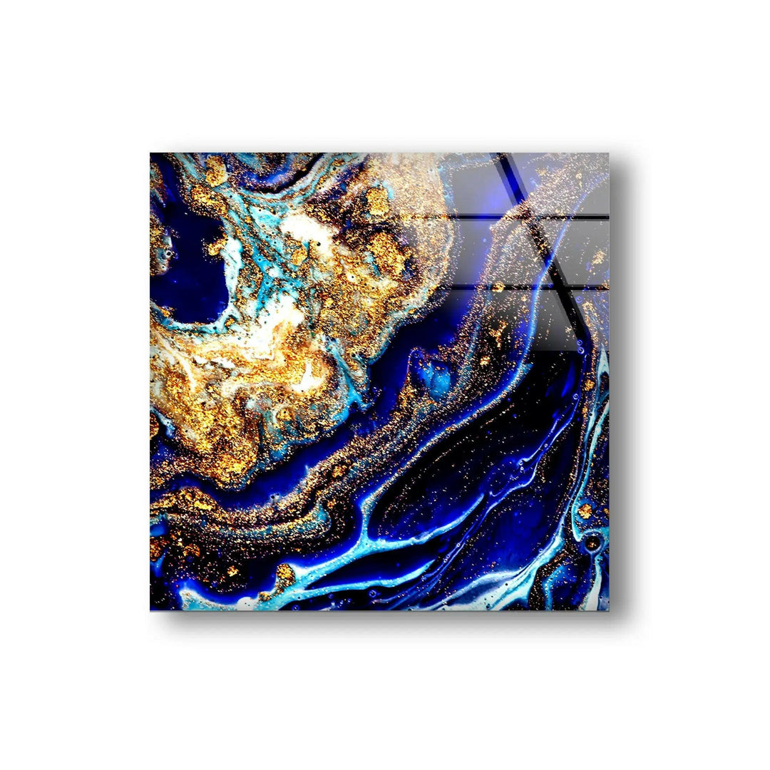 Blue with Gold Sparkles Abstract Glass Wall Art Glass Printing Wall Art, Print photos on glass