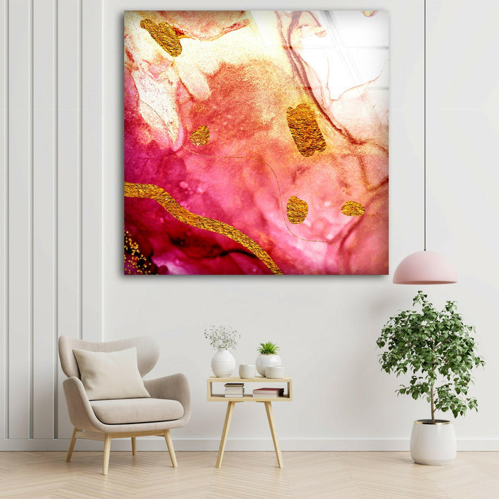 Luxury Pink Alcohol ink Glass Wall Art , glass art painting, glass art for the Wall