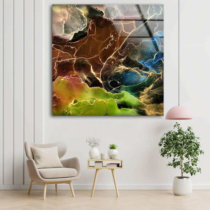 Brown Green Abstract Glass Wall Art , photo print on glass, prints on glass wall art