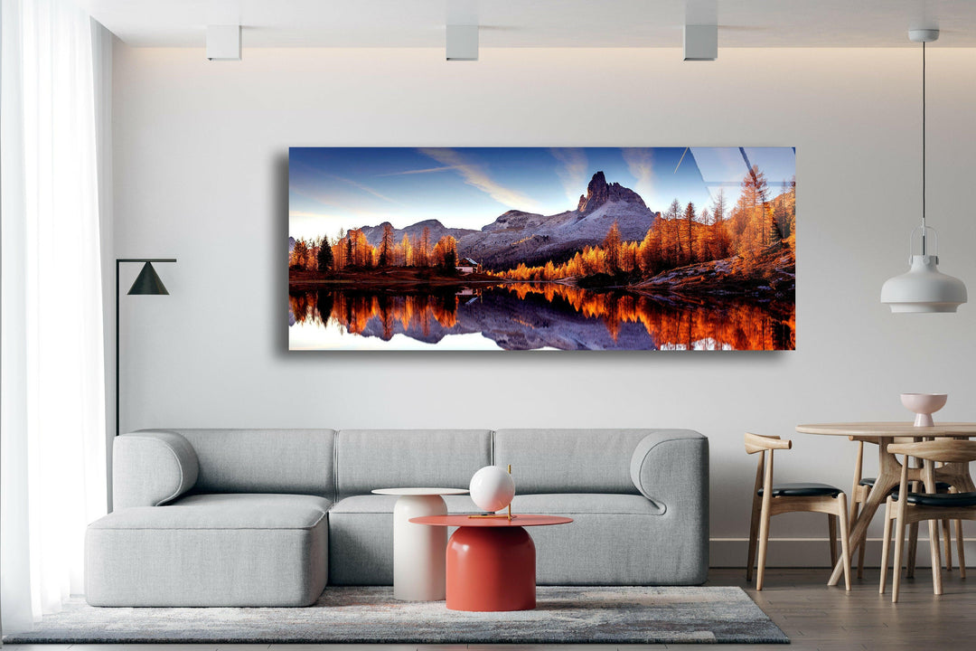 Mountain Lake Landscape Glass Wall Art, print picture on glass, Tempered Glass Wall Art