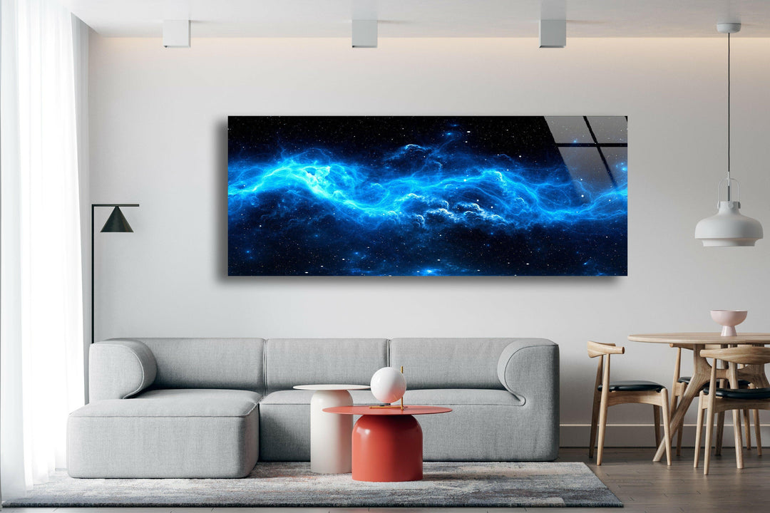 Blue Galaxy & Nebula Star Glass Wall Art, glass art painting, glass art for the Wall