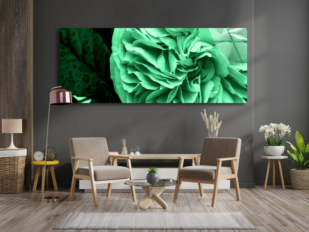 Mint Green Flower Glass Wall Art, Glass Printing Wall Art, Print photos on glass