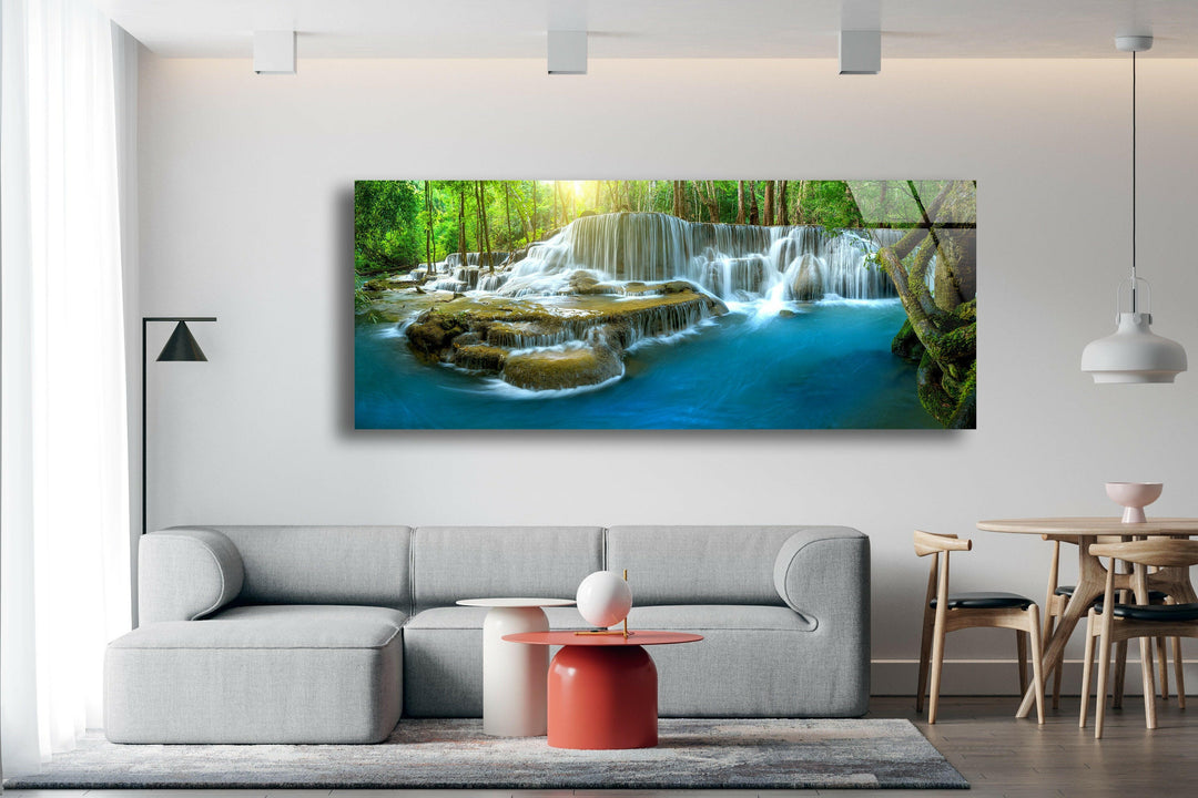 Deep Forest Waterfall Glass Wall Art, art glass wall art, glass wall art pictures