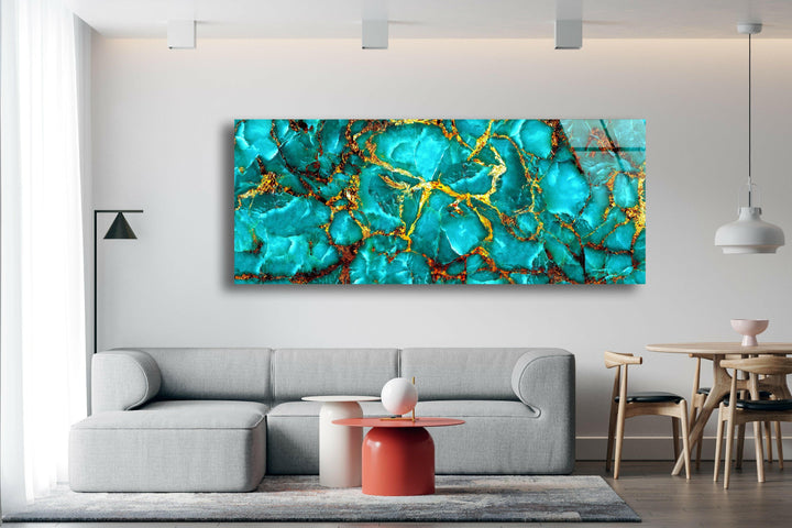 Turquoise Gold Marble Glass Wall Art, photo print on glass, prints on glass wall art