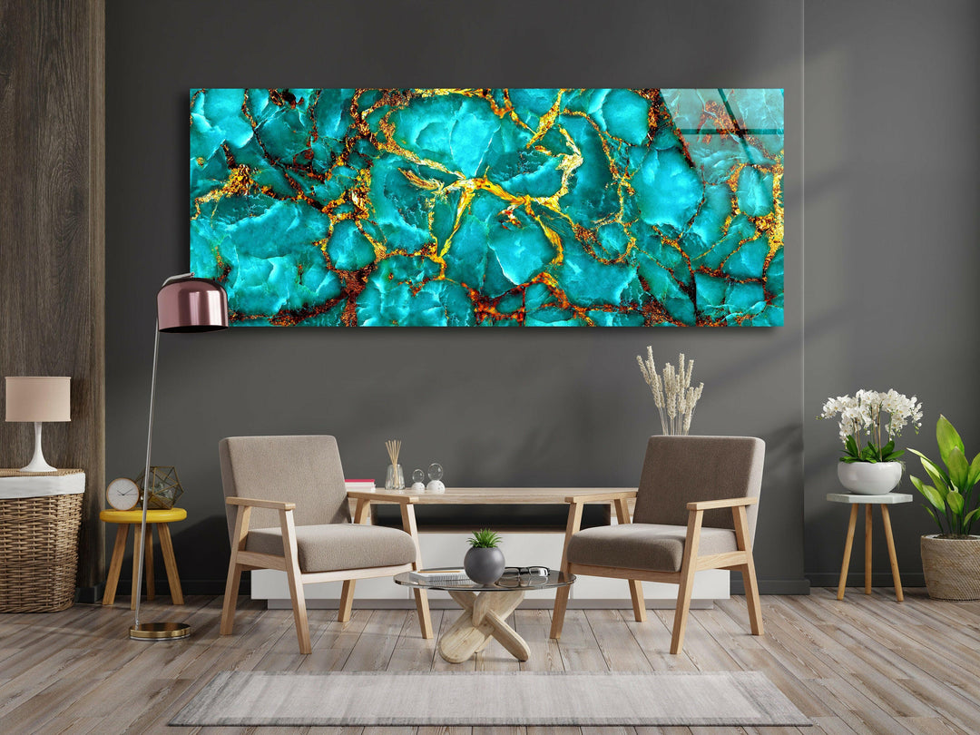 Turquoise Gold Marble Glass Wall Art, custom glass pictures, glass art prints