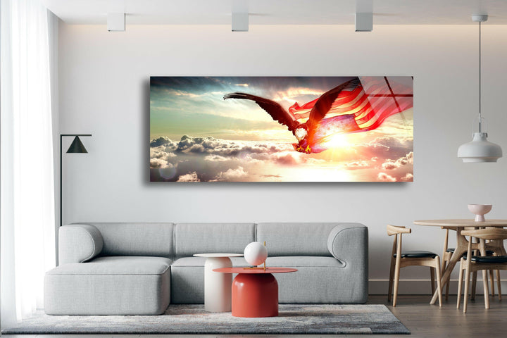 American Flag Eagle Glass Wall Art, print on glass, glass printed photos