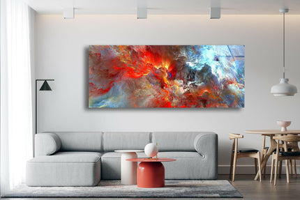 Red, Grey Cloud Abstract Glass Wall Art