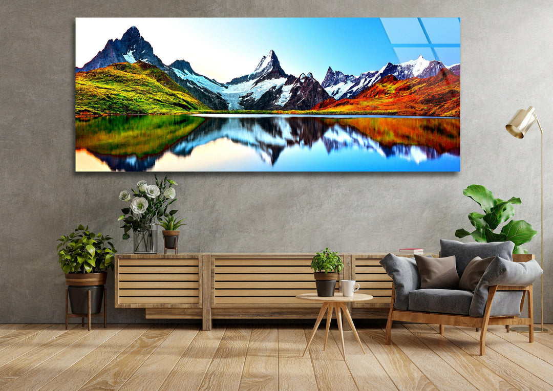 Lake Bachalpsee & Mountain Landscape Glass Wall Art, custom glass photo prints, large glass prints