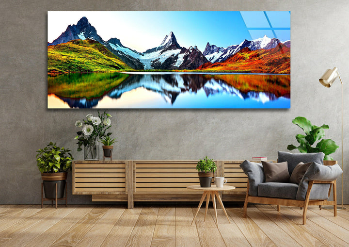 Lake Bachalpsee & Mountain Landscape Glass Wall Art, custom glass photo prints, large glass prints